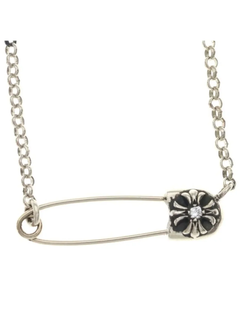 Chrome Hearts Safety Pin Roll Chain Silver Necklace
